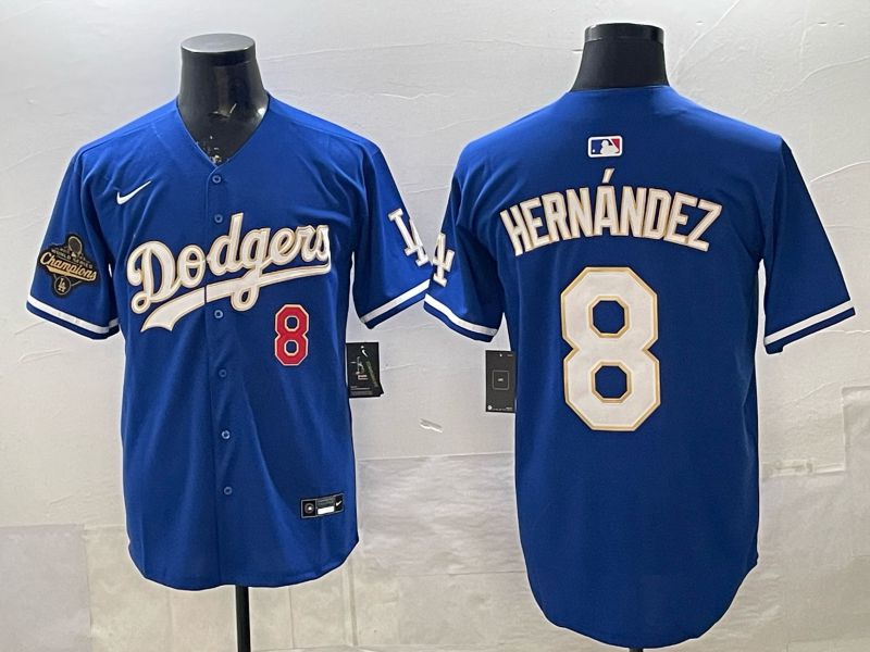 Men Los Angeles Dodgers #8 Hernandez Blue Gold 2026 Nike Game MLB Jersey 003